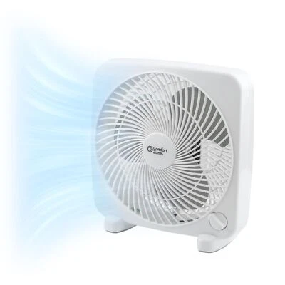 Comfort Zone 9 Inch White Portable Box Fan Quiet Cooling with 2 Speed Settings - Image 1 of 4
