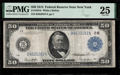 1914 $50 Federal Reserve Note - New York -  FR-1031b - Graded PMG 25 - Very Fine - Image 1 of 2