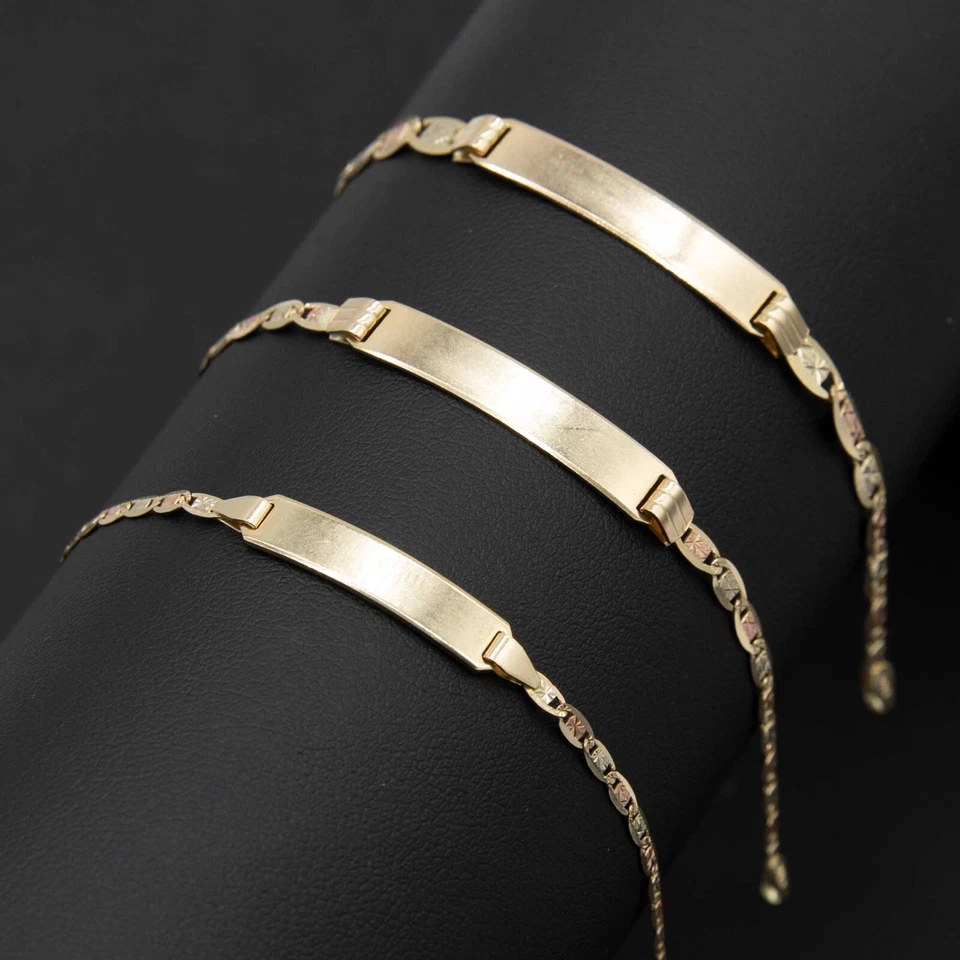 Baby Tri-Color Textured Valentino Mariner ID Bracelet Real 10K Tri-Color Gold - Image 1 of 4
