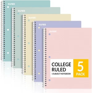 Spiral Notebooks, 1-Subject, 5 Pack, College Ruled Paper, 8" X 10-1/2", 70 Sheet - Picture 1 of 12
