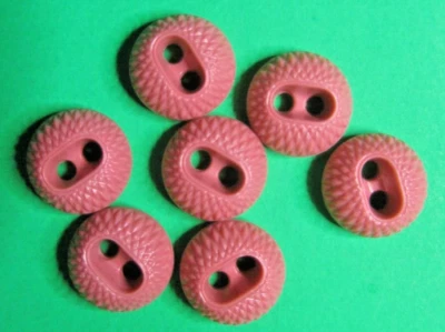 (7) Vtg 3/8" SPC HONEY PATTERN DUSTY ROSE PINK PLASTIC 2-HOLE DOLL BUTTONS-L605 - Image 1 of 2
