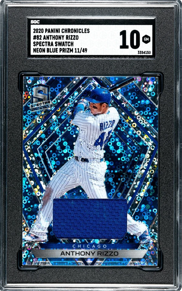 2020 Chronicles #82 Anthony Rizzo Spectra Relic NEON BLUE PRIZM /49 SGC 10 GEM - Image 1 of 2