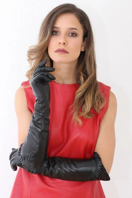 OHNE MARKENNAME/OHNE LABEL Lange Lederhandschuhe in diversen Größen, Slim Fit - Operagloves, SALE %%%%