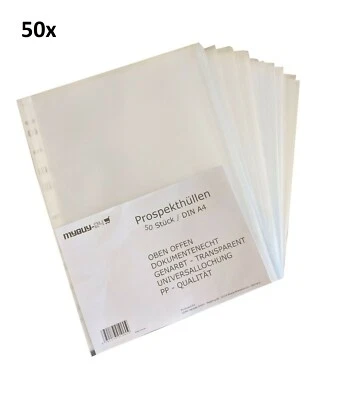 50er Pack Prospekthüllen DIN A4 transparent Klarsicht Folie Hüllen Ordner - Bild 1 von 4