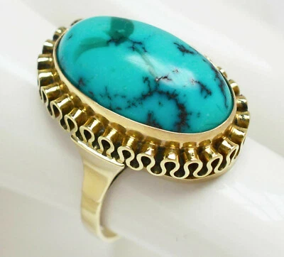 Damenring 14 Karat 585 Gold 6,83 g Gelbgold Türkis Cabochon Handarbeit Gr. 53 - Bild 1 von 4