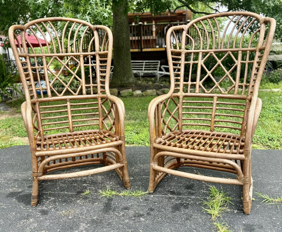 Pair of Vintage Chinoiserie Bamboo Chairs Bentwood Boho Modern Cottage Captains - Image 1 of 4