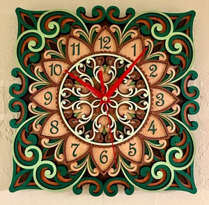 Wooden Handmade Multi-layer Mandala Wall Clock Art,  Decorative Mandala - Picture 1 of 6