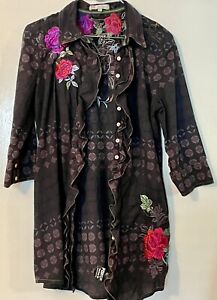 Boutique Embroidered Button Up Shirt Dress By Workshop Size Small