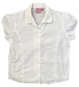 Izod White Oxford Button Up Short Sleeve School Uniform Girl’s Size 16 1/2 Plus - Picture 1 of 7
