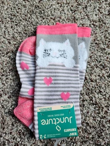 White Fluffy Kitten Pink Hearts Knee Hi Socks Pink Sparkle Heel Unisex size 7-2 - Picture 1 of 3