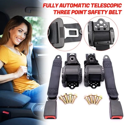 2x Retractable 3 Point Safety Seat Belt Straps Car Vehicle Adjustable Seat Belt - Image 1 of 4