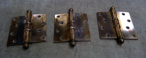 3 ANTIQUE VINTAGE STANLEY SW SWEETHEART COPPER FLASH 4" DOOR HINGE HEAVY DUTY - Picture 1 of 13