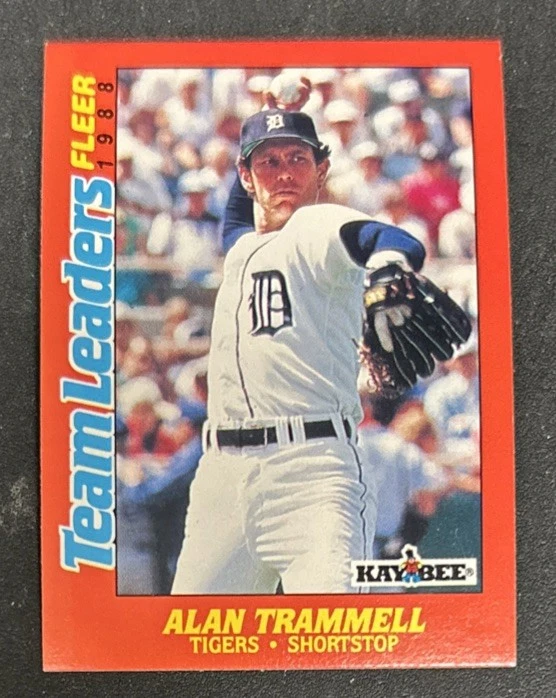 Tarjeta Fleer Kay Bee Toys 1988 líderes del equipo Alan Trammell #43 Tigres Salón de la fama en muy buen estado buen estado Foto 1 de 2