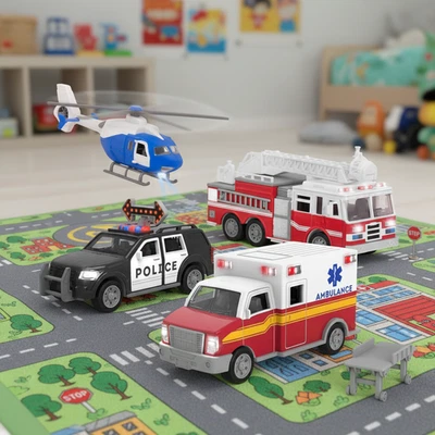 Flota colorida de camiones utilitarios y de construcción - luces y sonidos para pequeños héroes Foto 1 de 4