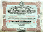 Chemins de Fer en Colombie Brüssel 1924 Kolumbien Eisenbahn alte Aktie Dampflok