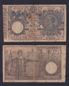 Banconota Italia 5 lire Vittorio Emanuele III° 1923 P.-23f MB/F - Picture 1 of 1