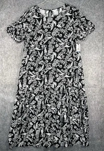 Terra & Sky Damen Plus Blumen Kleid schwarz weiß Strick 2X Stufen Maxi - Bild 1 von 9