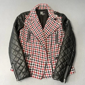 Kut Jacket Womens Size S Moto Faux Leather Sleeves Red Black - Picture 1 of 17