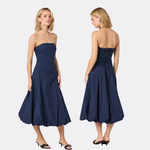 ASTR Strapless Lace Up Bubble Dress Navy Size S NWT $99 Midi Cocktail Party - Picture 1 of 7