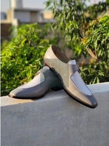 Pure New Premium Quality Handmade Two Tone Leather Single Monk Strap Dress Shoes - Picture 1 of 12