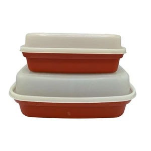 Contenedores de adobo Tupperware vintage para servir 2 estaciones Reg & Jr pimentón naranja - Imagen 1 de 24