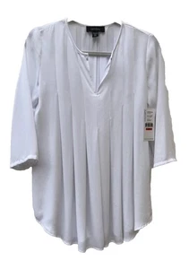 Nuevo $109 Karen Kane Blanco Plisado Túnica Blusa Mujer XSmall Manga 3/4 O17 - Imagen 1 de 7