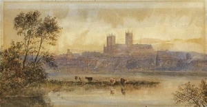 Pintura acuarela Albert Goodwin RWS (1845-1932) una vista de Lincoln 1873 - Imagen 1 de 9