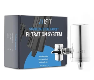 Mist- Water Faucet Filter for Sink, Stainless Steel, 320 Gal Capacity w/Filter - Picture 1 of 7