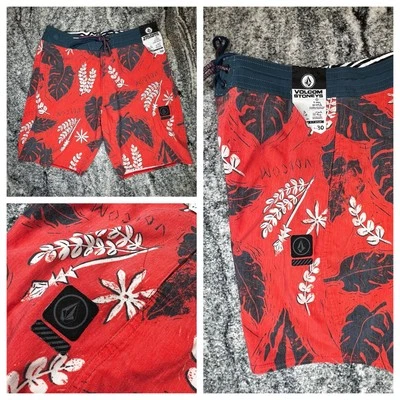 Volcom Board Shorts Men’s Size 30 Monsta Bud Swim Trunks Stretch Red Floral NEW - Image 1 of 4