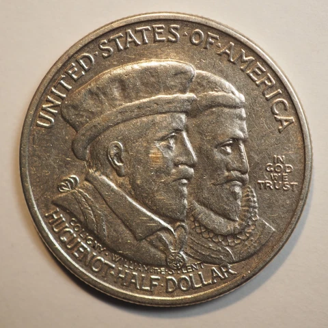 1924 HUGUENOT SILVER COMMEMORATIVE HALF DOLLAR *CLEANED* - FREE SHIPPING! A3984 Cover