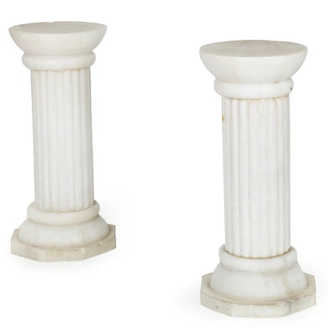 Pair of Classical Reeded Carrara Marble 26” high Column Pedestals Cover