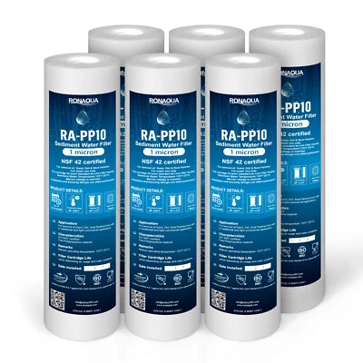 6 Pack Sediment 1 Micron Water Filter Cartridges 2.5" x 10" for Reverse Osmosis  - Image 1 of 4