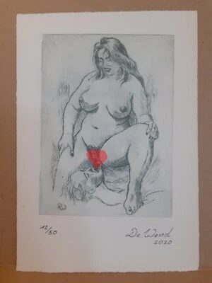 Weiblicher Akt Erotik BBW BDSM lecken Originalgrafik Erotische Kunst Radierung - Bild 1 von 2