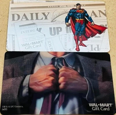 2 WALMART Gift Cards DC Comics SUPERMAN Shiny Lenticular Collectible No $ Value - Image 1 of 3