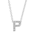 10K White Gold Diamond P Initial Pendant with Silver Cable Chain 1/20ct, 18"