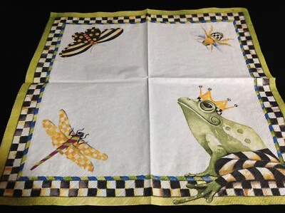 MACKENZIE-CHILDS Mackenzie Childs Frog Paper Cocktail Napkin (1) for Decoupage or Collecting
