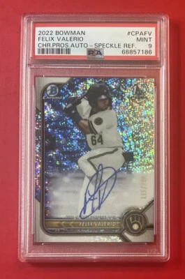2022 Bowman Chrome 1st Felix Valerio #CPAFV Auto Speckle Refractor /299 PSA 9 - Image 1 of 3