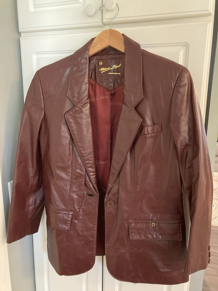 Vintage Etienne Aigner Women Brown Red Leather Blazer Jacket Size 6 Petite Retro - Image 1 of 4