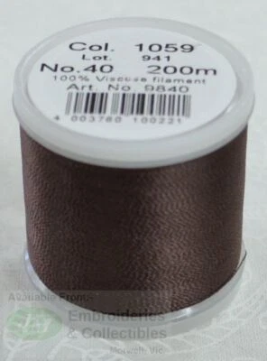 Madeira Rayon 40 Machine Embroidery Thread 200m #1059 DARK CHOCOLATE - Image 1 of 2