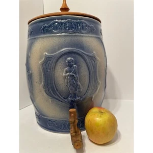 Antique 4 Gallon! Salt Glaze Blue Crock with Handmade Spigot with Handmade Wood - Picture 1 of 10