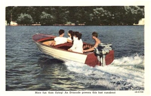 Evinrude Outboard Motor Ad Postcard Runabout Boat, 'More Fun Than Flying' - Picture 1 of 2