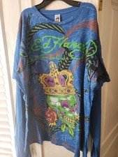 Vintage Ed Hardy By Christian Audigier King Skull XXL Long Sleev Thermal TShirt