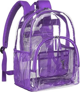 Large Clear Heavy Duty Backpack for School, Work, Age 12+ (Purple) - Picture 1 of 9