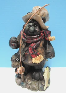 VINTAGE BLACK BEAR IN FULL FISHING GARB READY FOR A DAY OF FISHING - Picture 1 of 11