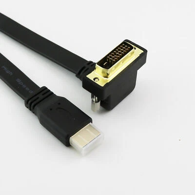 HDMI-compatible to DVI 24+1 Pin Right Angle Male Video Converter Flat Slim Cable - Image 1 of 4