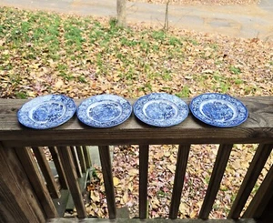 4 Liberty Blue Staffordshire Ironstone Bread Plates With Picture Of Monticello - Picture 1 of 5