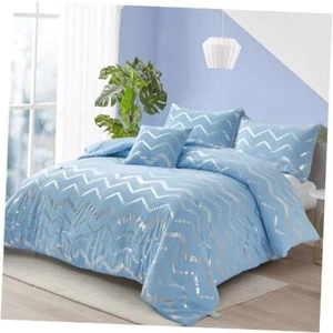 Blue/Silver Comforter Set Twin/Twin XL Size Metallic Print Glitter Bed - Picture 1 of 7
