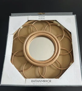 small rattan mirror flower wall accent shelf boho scandinavian chic - Picture 1 of 4