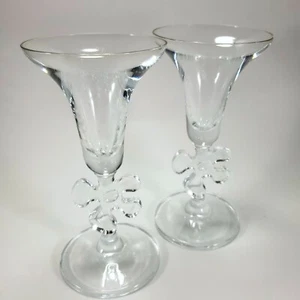 Nachtmann Marc Aurel Abstract Candlesticks 6.25in Set of 2 Clear Puzzle Stem - Picture 1 of 12