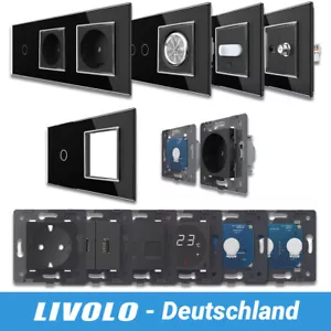 LIVOLO LICHTSCHALTER STECKDOSEN WECHSELSCHALTER DIMMER GLASRAHMEN SCHWARZ - Bild 1 von 297